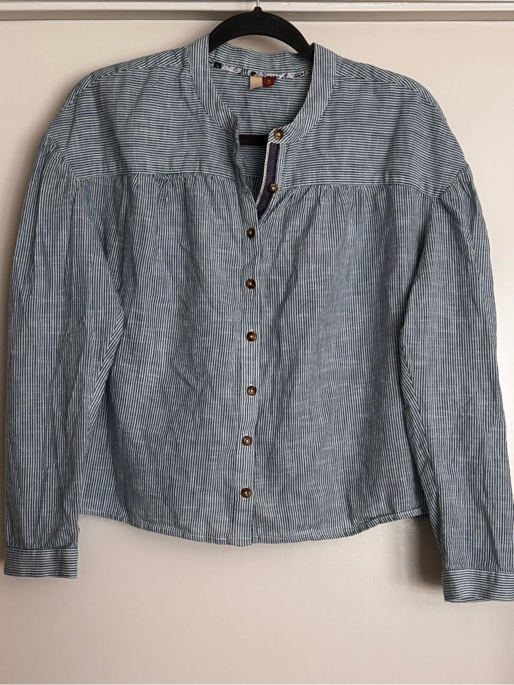 Pilcro Blue and White Striped Peasant Button-Front Shirt - Picture 3 of 10